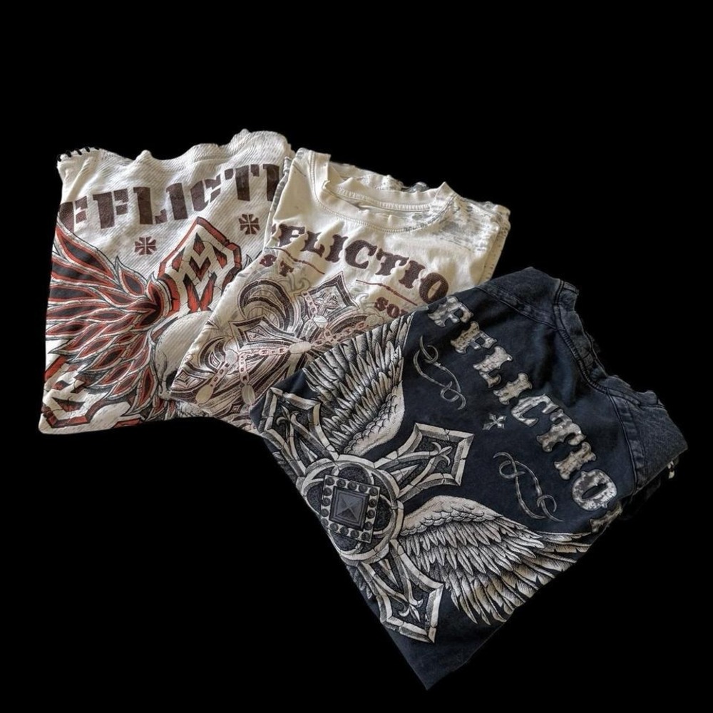 Affliction Tshirt Bundle Men's XL Lot Three Tees Y2K AOP's Skulls Wings‎
